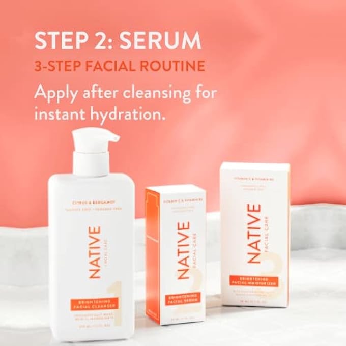 native BRIGHTENING FACIAL SERUM CONTAINS NATURALLY DERIVED INGREDIENTS | HYDRATING SERUM WITH VITAMIN C AND NIACINAMIDE, VITAMIN B3, REVITALIZE AND REPAIR YOUR SKIN, FRAGRANCE-FREE, 30ML, 1 FL OZ - Image 2